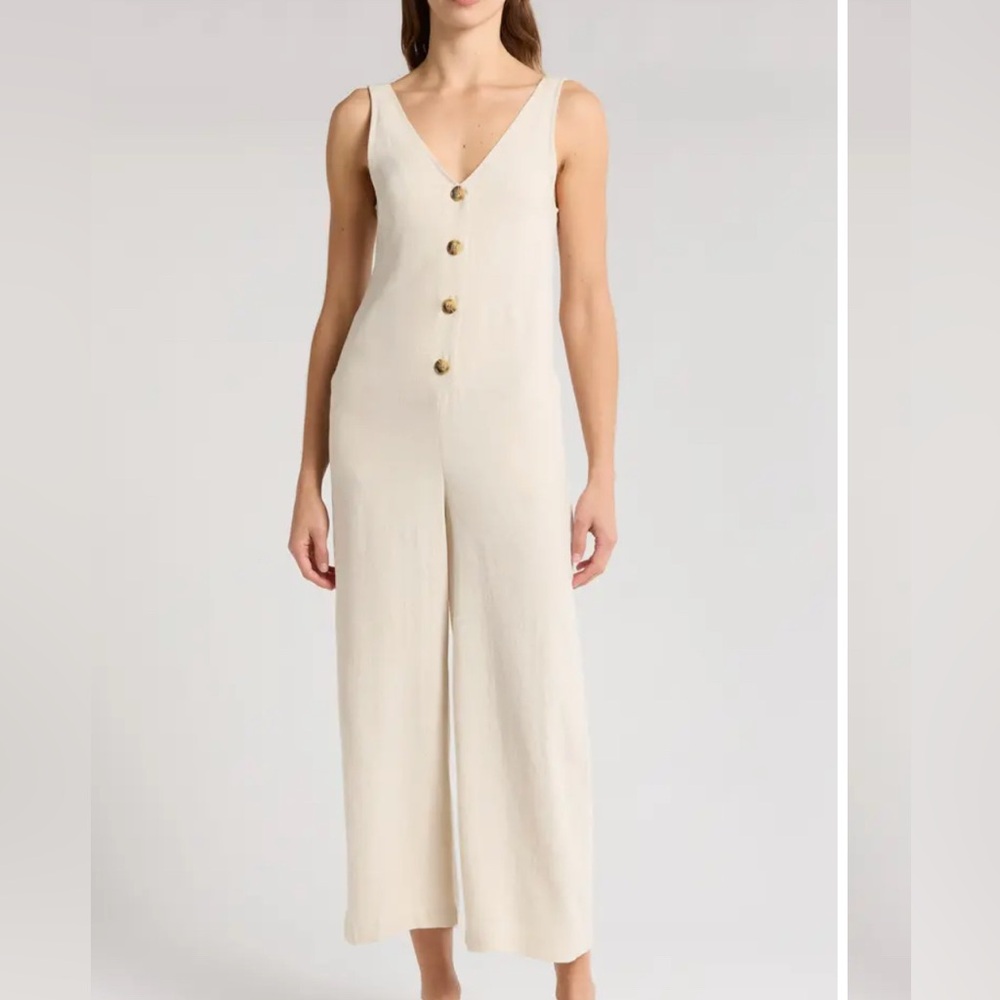 Topshop Cream Button-Front Jumpsuit